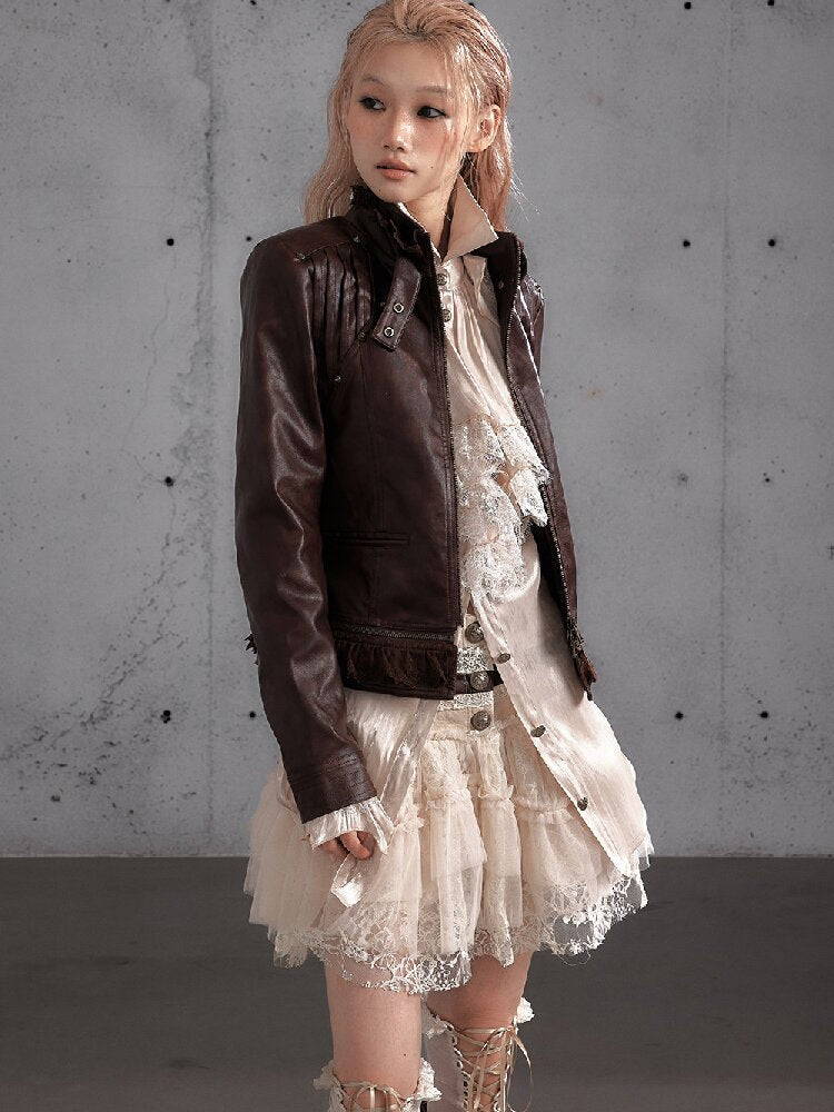 Riveted PU Leather Split Jacket【s0000019156】