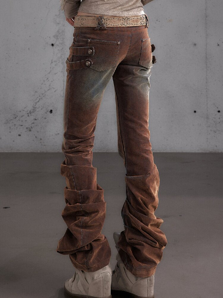 Distressed Pleated Low Rise Jeans【s0000019152】