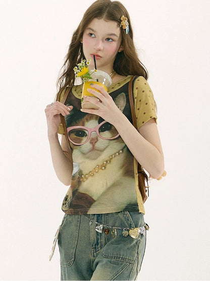 Retro Vintage Cat Print T-Shirt【s0000016855】