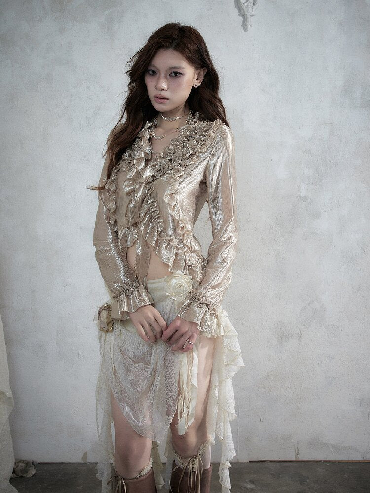 Wood Flange Waist-Cinching Shirt【s0000017986】
