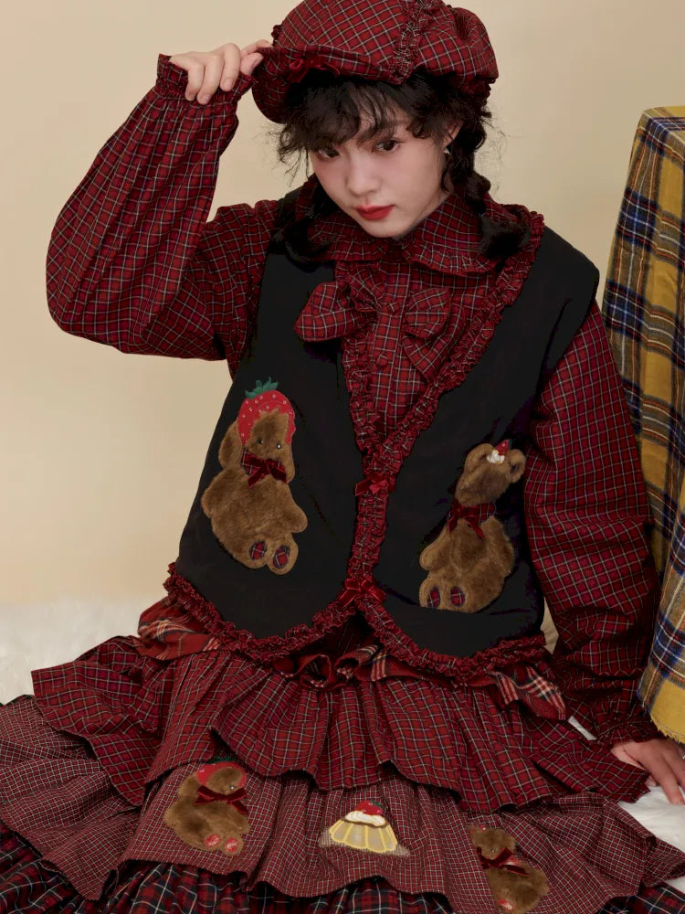 Cotton-trimmed plaid vest【s0000014171】