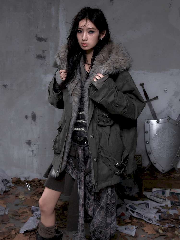 Mid-Length Fleece-Lined Cotton Jacket【s0000014475】