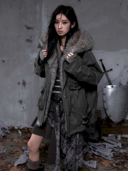 Mid-Length Fleece-Lined Cotton Jacket【s0000014475】