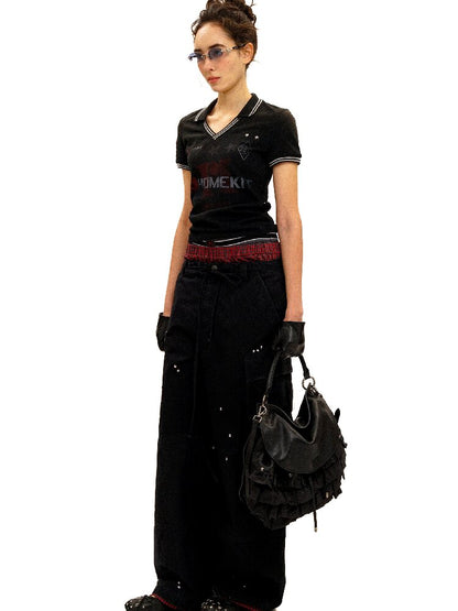 Polo Collar Pleated Skirt T-Shirt【s0000016421】