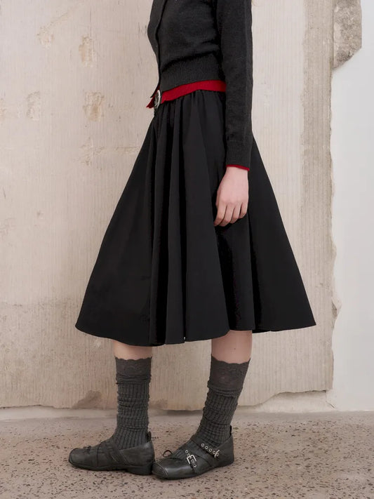 Wide-Skirted Pleated Midi Skirt【s0000014083】