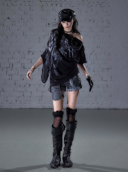 Print Chiffon Swing Collar T-Shirt【s0000016209】