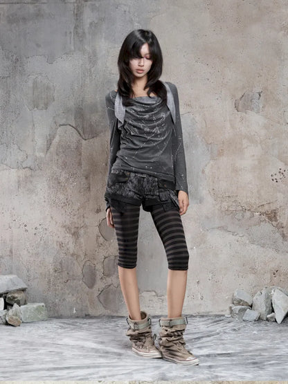 Asymmetrical faux two-piece long-sleeve knit top【s0000014134】