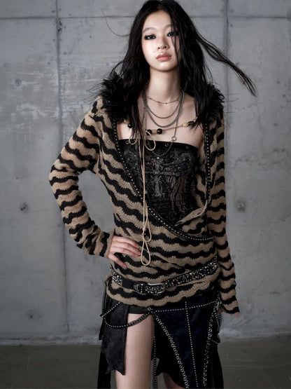 Two-Piece Set Striped Knit Top【s0000013953】