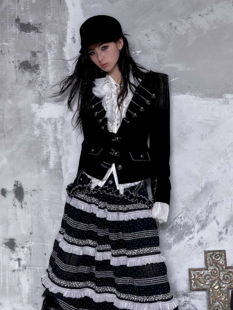 Waist-Defining Flocked Suit Jacket【s0000014458】