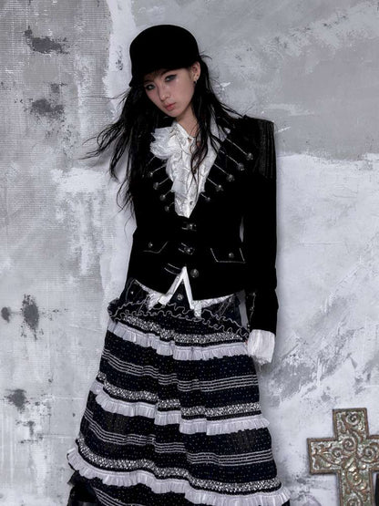 Waist-Defining Flocked Suit Jacket【s0000014458】