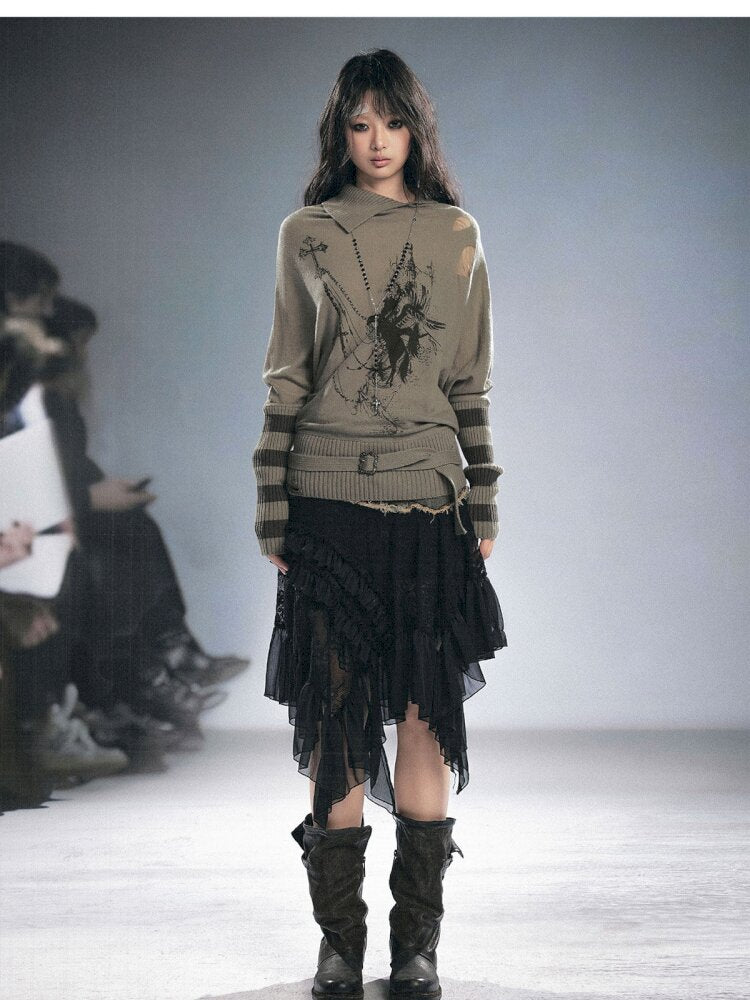 Lace Patchwork Irregular Mesh Skirt【s0000015449】