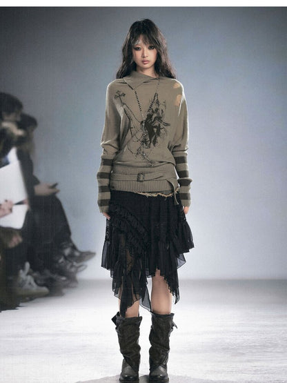 Lace Patchwork Irregular Mesh Skirt【s0000015449】