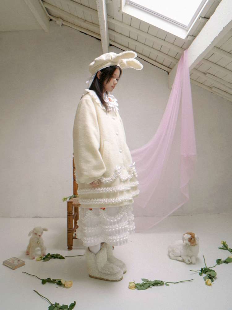 Lace Wool Bubble Sleeve Coat【s0000014532】