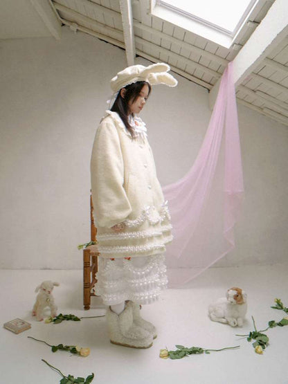 Lace Wool Bubble Sleeve Coat【s0000014532】