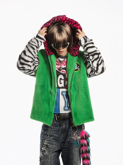 Neon Leopard Skull Patchwork Coat【s0000019279】