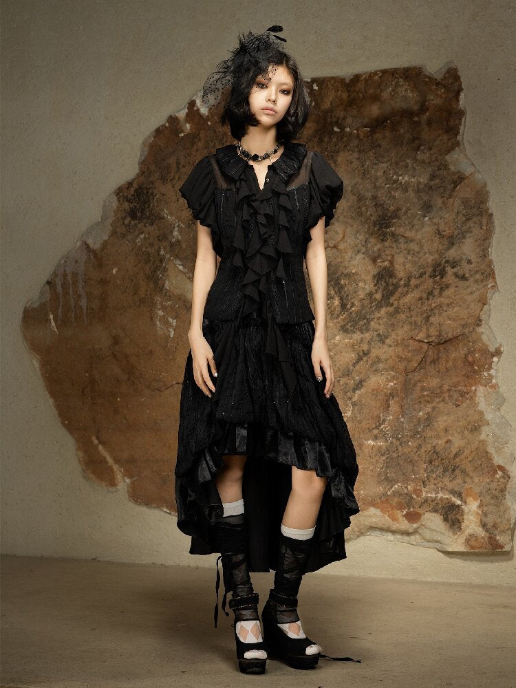 Court Style Dark Punk Puff Sleeve Shirt【s0000016886】