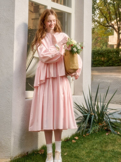 Pink Cotton Embroidered Shirt Dress【s0000015620】