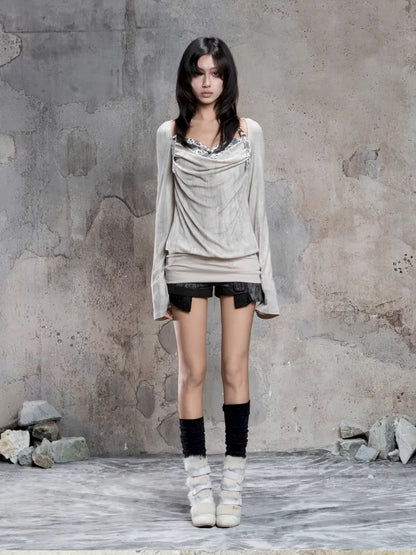 Off-Shoulder Ruffled Mid-Length Slimming Punk Top【s0000014124】