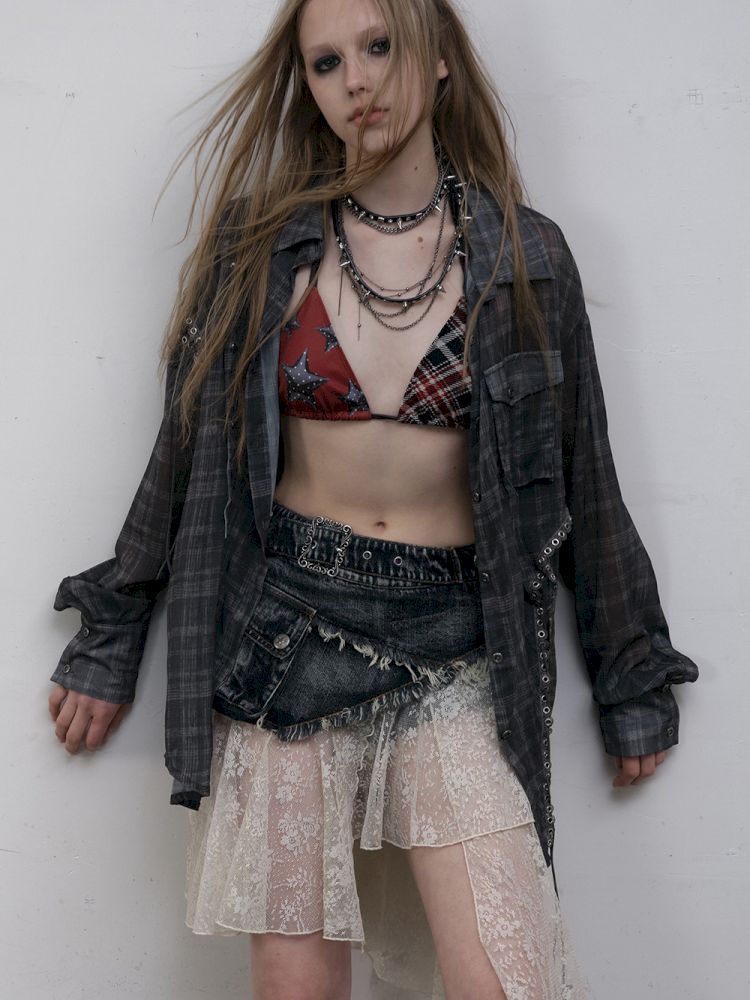 Polka dot plaid sun loose shirt【s0000012622】