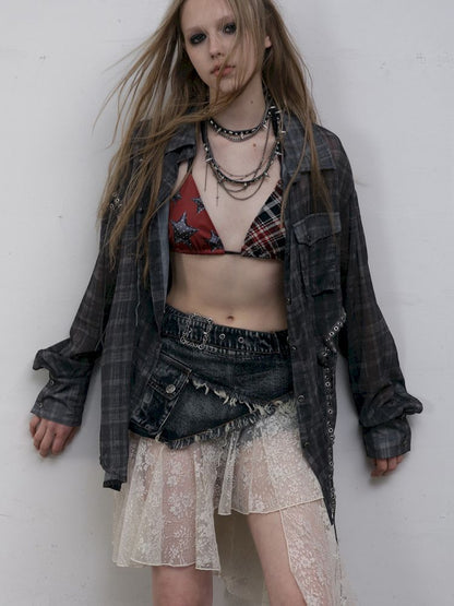 Polka dot plaid sun loose shirt【s0000012622】