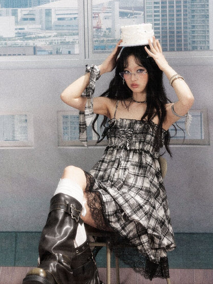 Lace Patchwork Plaid Sundress【s0000016277】