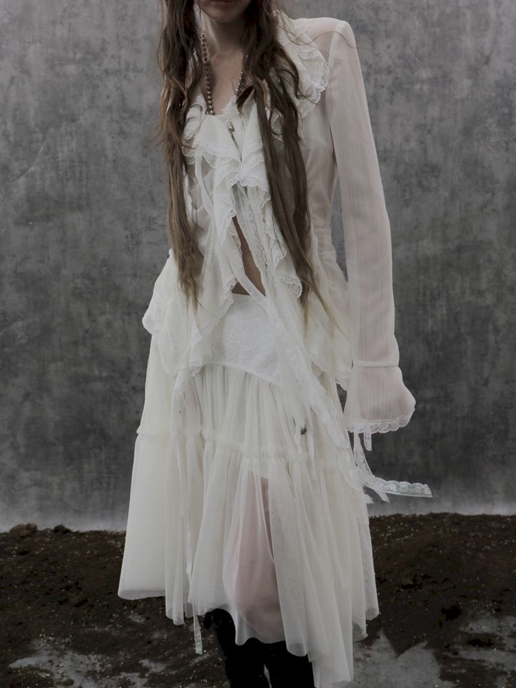 Original Textured Sheer Chiffon Blouse【s0000013908】