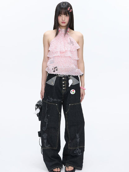Stud Washed Two Tone Raw Jeans【s0000016398】