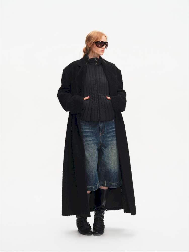 Black Woolen Loose Double-Breasted Coat【s0000014875】