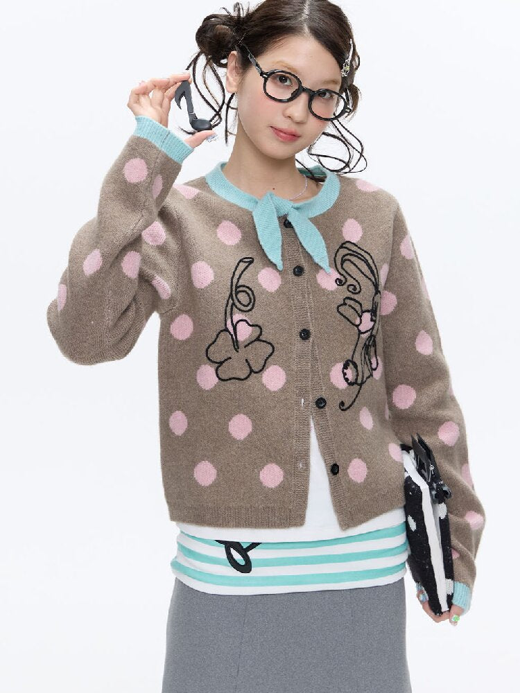 Contrasting Bow Polka Dot Sweater【s0000016382】