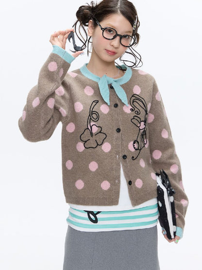 Contrasting Bow Polka Dot Sweater【s0000016382】