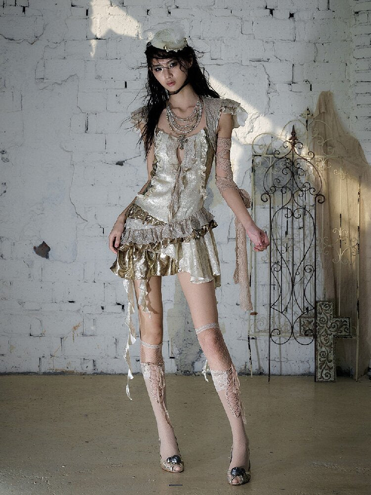 Baroque Satin Ruffle Two Piece Dress【s0000016996】