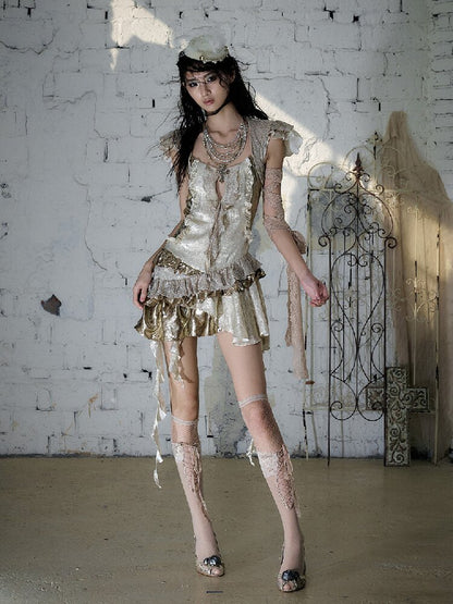 Baroque Satin Ruffle Two Piece Dress【s0000016996】