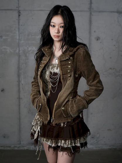 Corduroy Detachable Slim-Fit Hooded Jacket【s0000013952】