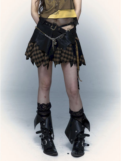 PUNK DARK ROCK STREET IRREGULAR SPLICING HALTER SKIRT [S0000009001]