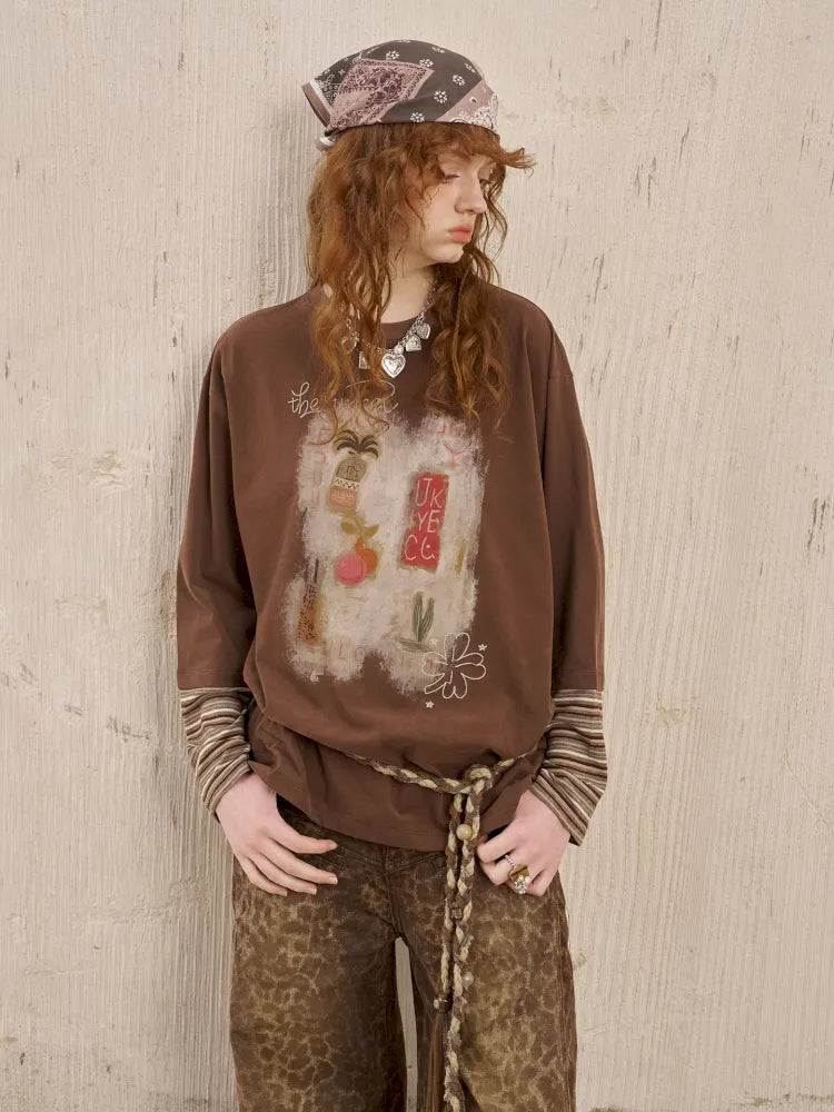 Patchwork Oversized Long-Sleeve T-Shirt【s0000014044】