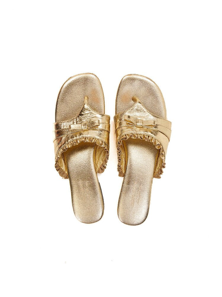 Top Grain Cowhide Ruffled Flip Flop【s0000017441】