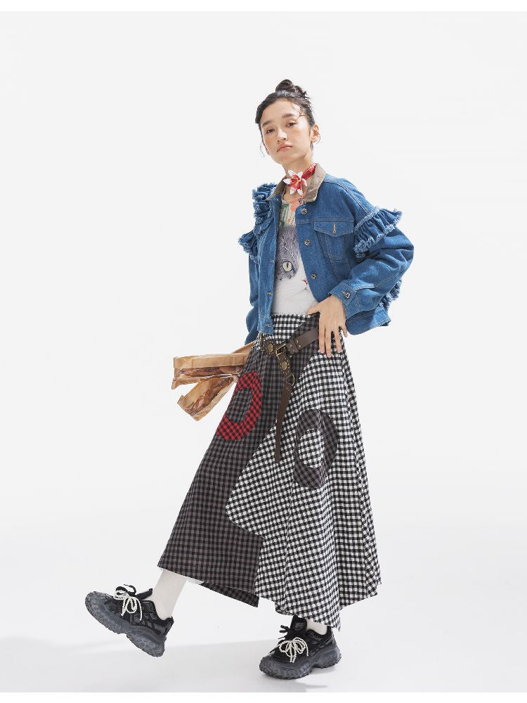 Plaid Denim Loose Trench Coat【s0000011319】