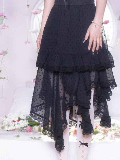 Polka Dot Irregular Hem Lace Ruffle Half Skirt【s0000007872】