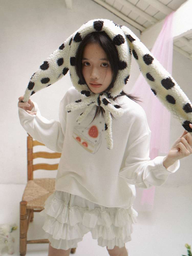 Polka Dot Shearling Rabbit Ear Hat【s0000014528】