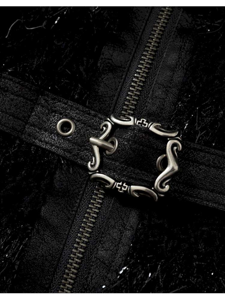 Leather Print Collared Coat【s0000014468】