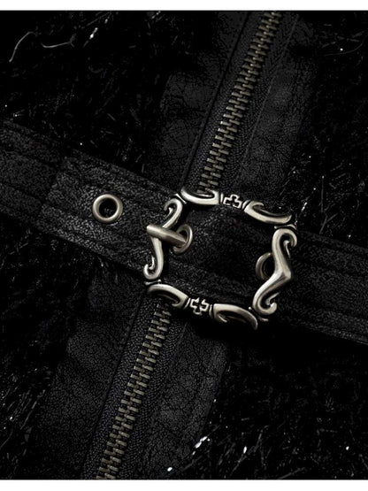 Leather Print Collared Coat【s0000014468】