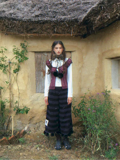 Striped Knit Furball Midi Slacks【s0000014900】