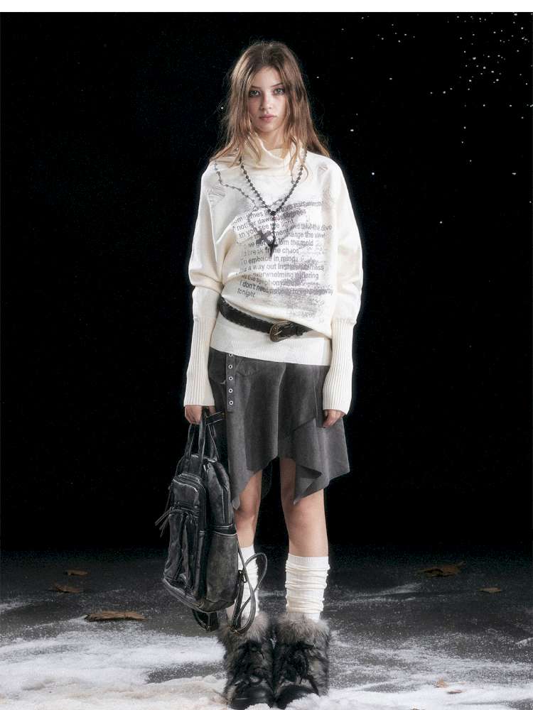 Graffiti Bat Sleeve Pleated Sweater【s0000014669】