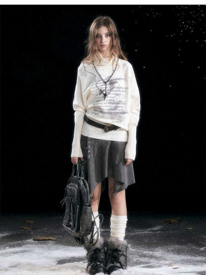 Graffiti Bat Sleeve Pleated Sweater【s0000014669】