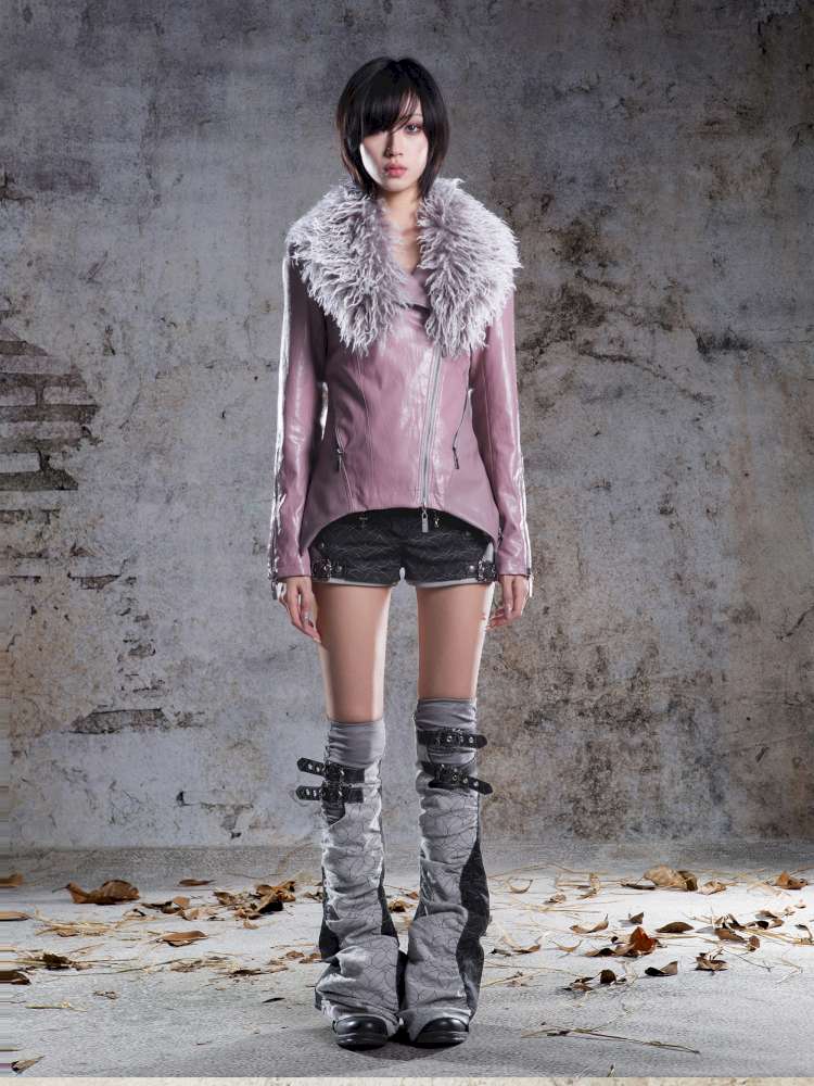 Fur Collar Stylish Slim-Fit Leather Jacket【s0000014481】