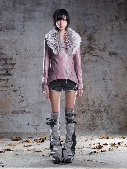 Fur Collar Stylish Slim-Fit Leather Jacket【s0000014481】