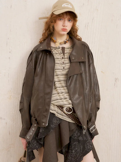 Oversized Short-Length Leather Jacket【s0000014053】