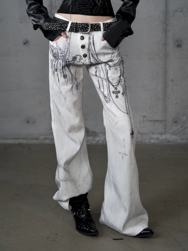 Denim Distressed Wide-Leg Pants【s0000013949】