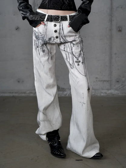 Denim Distressed Wide-Leg Pants【s0000013949】
