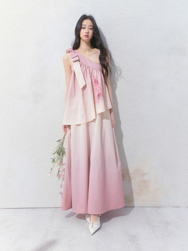 Slant Shoulder Niche Ambiance Dress【s0000012160】